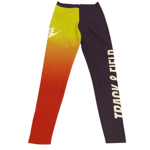 Nike Womens Small S Tall Orange Purple Yellow Ombre Track & Field Leggings - Picture 2 of 8